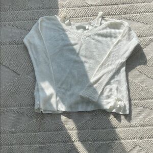 White Waffle Knit Long Sleeve Top with Cutouts